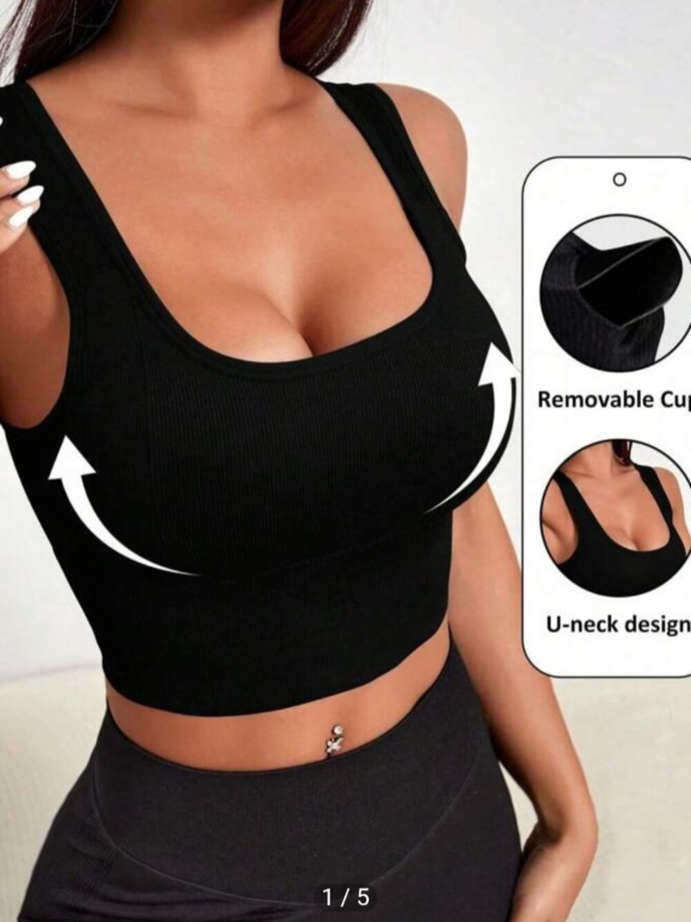 Women's Removable Padded Seamless Sports Bra Tank Top Black Size S NEW